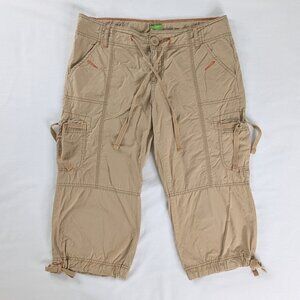 Y2k Old Navy Tan Loose Fit Cargo Pocket Khaki Capris Utility Gorp